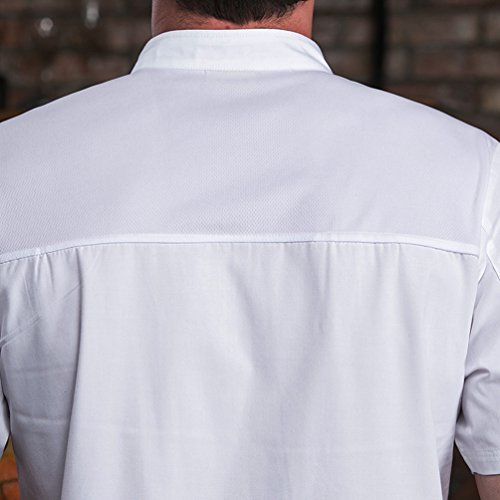 Dooxii Unisexo Hombre Mujeres Verano Manga Corta Camisa de Cocinero Transpirable Chaquetas de Chef Uniforme Cocina Restaurante Occidental Blanco XL