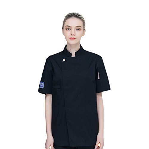 Dooxii Unisexo Mujeres Hombre Moda Verano Manga Corta Camisa de Cocinero Transpirable Chaquetas de Chef Uniforme Cocina Restaurante Occidental Negro M