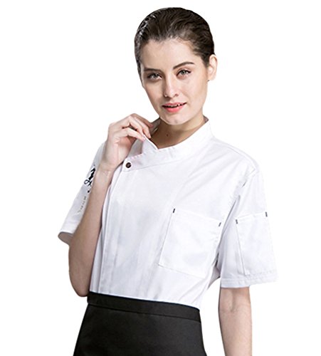 Dooxii Unisexo Mujeres Hombre Verano Manga Corta Camisa de Cocinero Transpirable Chaquetas de Chef Uniforme Cocina Restaurante Occidental Blanco M