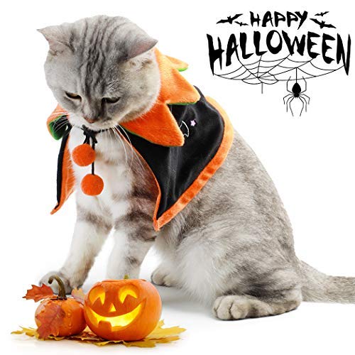 Dorakitten Disfraz para Gato, Disfraz Halloween Gato Disfraz de Calabaza para Gato Mantón para Mascotas con Sombrero de Calabaza para Gato y Perrito, Doble Cara