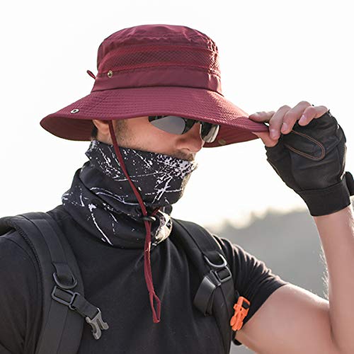 DORRISO Hombre Sombrero para el Sol UPF 50+ Anti-UV Vacaciones Viaje Playa Gorro de Pesca Jardín Sombrero Hombres Sombrero de Pescador Rojo