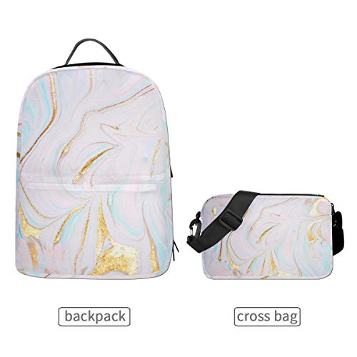 DOSHINE Mochila de Viaje Desmontable, patrón de mármol Pastel, Mochila Escolar para Hombres Mujeres niños niñas