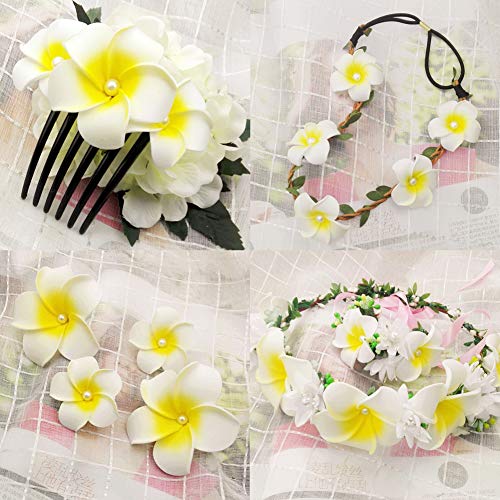Dotters - Plumeria artificial de espuma, 50 cabezas de flores de rubra frangipani para decoración de bodas, flores de plumeria hawaiana, 7 cm