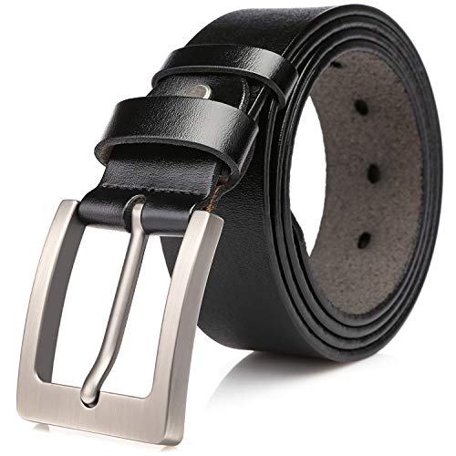 DOVAVA Cinturón Hombre Cuero, Cinturón Marrón con Hebilla, Cinturones Elegantes para Pantalones Vaqueros, Casuales o Formales (Negro 2003, 125 cm (39"-45"))