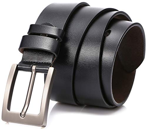 DOVAVA Cinturón Hombre Cuero, Cinturón Marrón con Hebilla, Cinturones Elegantes para Pantalones Vaqueros, Casuales o Formales (Negro 2003, 125 cm (39"-45"))