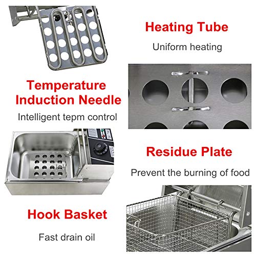 DPFXNN Freidora eléctrica, freidora Francesa de Acero Inoxidable de 5,5 l con termostato Ajustable, Base Interior extraíble Antideslizante, para Uso Comercial doméstico 220 v