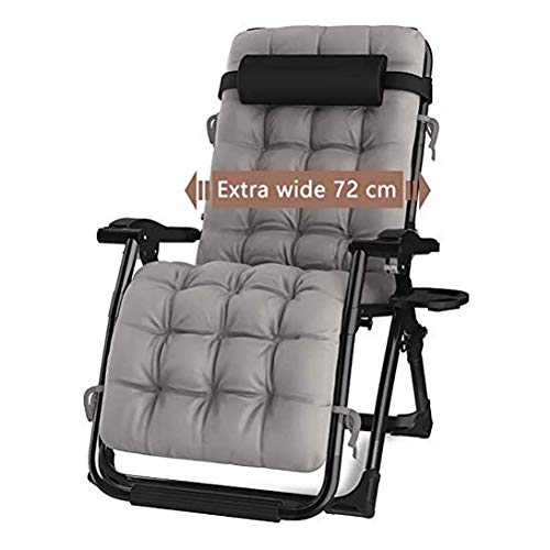 DQCHAIR Silla reclinable para Actividades al Aire Libre con Gravedad Cero y portavasos, Silla Extra Ancha y Ajustable para tumbonas de Patio Garden Beach Beach, con Cojines de 200 kg (Color : Black)