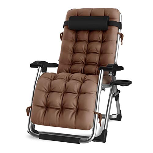 DQCHAIR Silla reclinable para Actividades al Aire Libre con Gravedad Cero y portavasos, Silla Extra Ancha y Ajustable para tumbonas de Patio Garden Beach Beach, con Cojines de 200 kg (Brown)