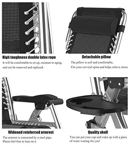 DQCHAIR Silla reclinable para Actividades al Aire Libre con Gravedad Cero y portavasos, Silla Extra Ancha y Ajustable para tumbonas de Patio Garden Beach Beach, con Cojines de 200 kg (Color : Silver)