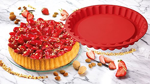 Dr. Oetker Flexxibel Hornear Resistente al ácido de Frutas, Redondo Platinum Antiadherente, Rojo resiste-40ºC a 230ºC, Apto Lavavajillas, Ø28x3,5cm, 1ud. Molde Tarta Rizado, Silicona, 28 cm