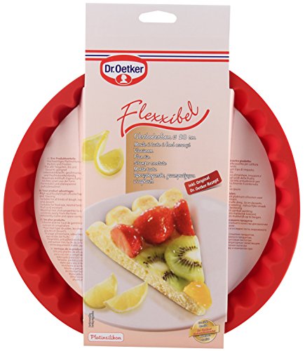 Dr. Oetker Flexxibel Hornear Resistente al ácido de Frutas, Redondo Platinum Antiadherente, Rojo resiste-40ºC a 230ºC, Apto Lavavajillas, Ø28x3,5cm, 1ud. Molde Tarta Rizado, Silicona, 28 cm