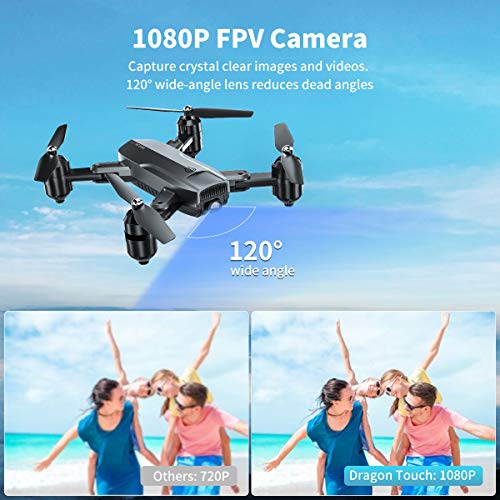 Dragon Touch Drone Plegable con Cámara 1080P HD Avión con WiFi FPV Control Remoto RC Quadcopter Drone para Adultos Niños Principiantes Modo sin Cabeza Estabilización de Altitud DF01