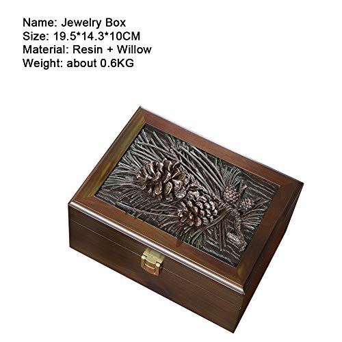 Dreamyep Piña de Pino joyería Caja con Tapa de Madera joyería de Gran Capacidad con la Caja de la Cerradura, Joyas Antiguas Simple Caja de Almacenamiento