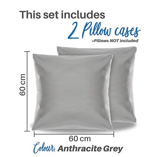 Dreamzie - Set de 2 x Funda de Almohada 60x60 cm, Gris Antracita, Microfibra (100% Poliéster) - Fundas de Almohadas Hipoalergénica - Fundas de Cojines de Calidad con una Suavidad Incomparable