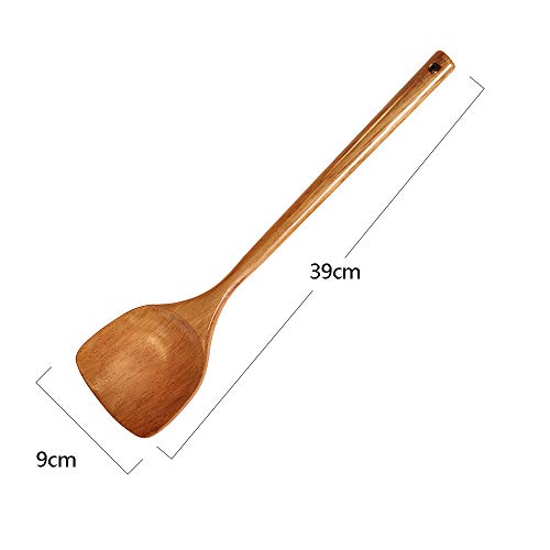 DressLksnf Cocina de Madera Larga EspáTula de Arroz Cuchara Utensilio de Cocina Antiadherente Mano Wok Pala