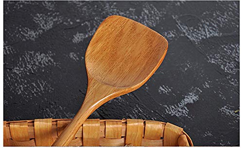 DressLksnf Cocina de Madera Larga EspáTula de Arroz Cuchara Utensilio de Cocina Antiadherente Mano Wok Pala