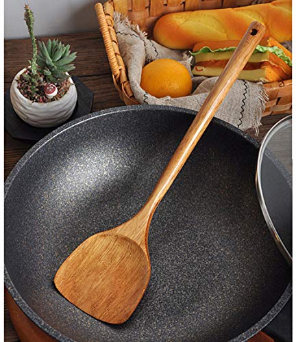 DressLksnf Cocina de Madera Larga EspáTula de Arroz Cuchara Utensilio de Cocina Antiadherente Mano Wok Pala