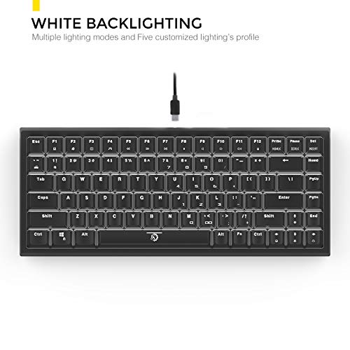 DREVO Gramr Teclado Mecánico Gaming Retroiluminación LED Blanca, Tamaño 75% Tipo TKL con 84 Teclas QWERTY Keyboard Interruptor Rojo, Negro