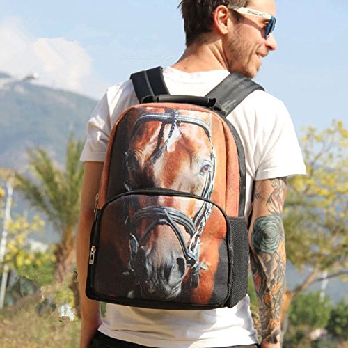 DRF Mochila Caballo 3D Estampada para Portátil 15'' Escolar BG111