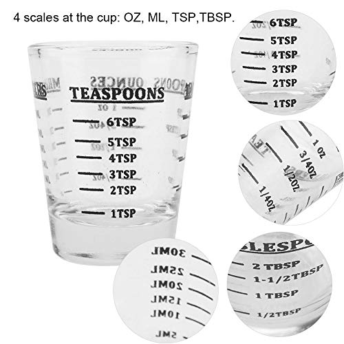 Drgger Vasos medidores - Vaso medidor de Vidrio pequeño, Oz/Ml/Cucharadita/Cuchara de Sopa 4 Vasos de Medida de balanzas, 1 Onza 30ml Herramienta de Cocina.