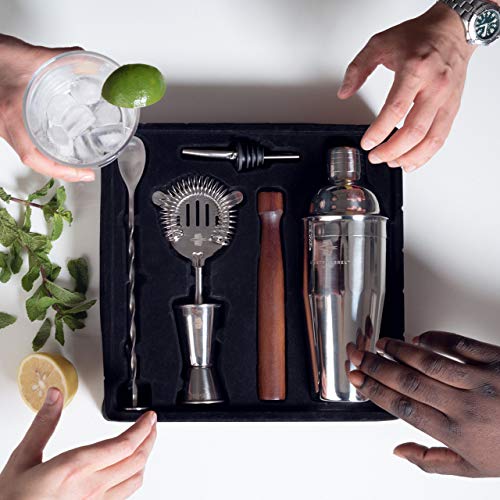 Dsnmm Reg;Mayfair cóctel Haciendo Conjunto Grande de Estilo Manhattan Acero Inoxidable Shaker, Muddler, Colador, Bar Medida, vertedor, Cuchara Receta de folletos |Presentado en una Caja de Regalo DS