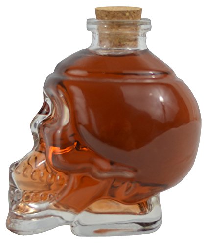 Ducomi Rover – Botella de cristal con forma de calavera para licores, vino, cerveza y alcohol con tapón de corcho – Idea regalo de Navidad original para hombre y mujer