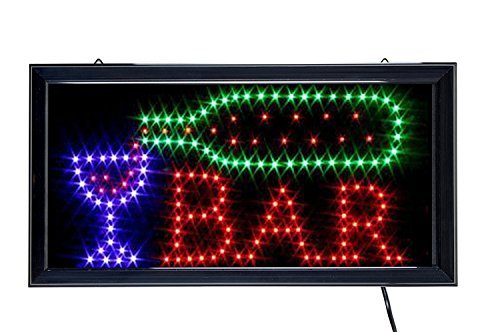 Ducomi® - Señal luminosa LED con texto – Panel vintage con neón luminoso intermitente – Ideal para tiendas, pubs, pizzerías o casa – 48 x 25 x 2,5 cm