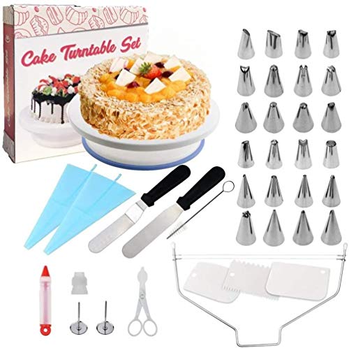 DUDDP Herramienta de pastelería 39pc Decoración de Pasteles Suministros Kit, girando la torta que adorna la placa giratoria, con la tubería Bolsas, suministros for hornear, la magdalena adorna el kit,