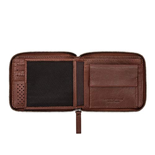 DUDU Cartera Hombre con Cremallera Zip de Piel de Búfalo Zip Around con Monedero y Tarjetero Marron