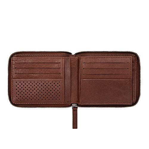 DUDU Cartera Hombre con Cremallera Zip de Piel de Búfalo Zip Around con Monedero y Tarjetero Marron