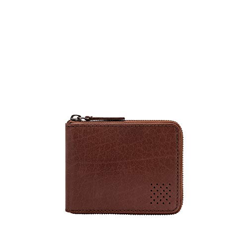 DUDU Cartera Hombre con Cremallera Zip de Piel de Búfalo Zip Around con Monedero y Tarjetero Marron