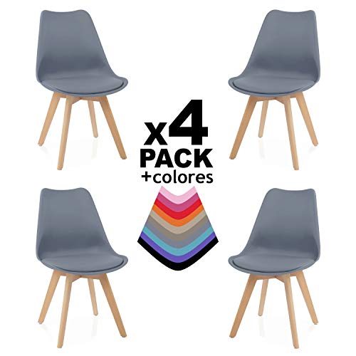 duehome - Beench - Pack 4 sillas Tower Madera Haya, sillas de Comedor Estilo nordico, Medidas: 49 cm (Ancho) x 83 cm (Alto) x 53,5 cm (Fondo) (Gris)