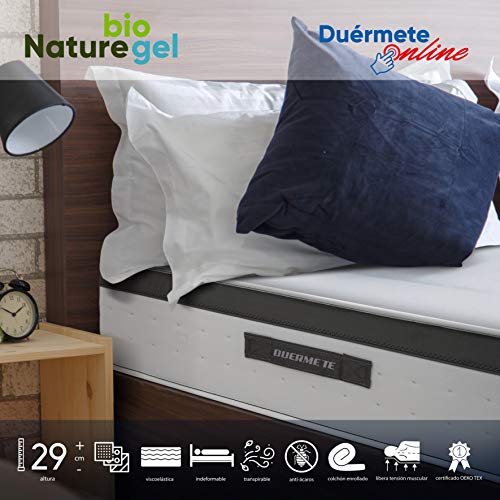 Duérmete Online - Colchón Viscoelástico Nature Biogel | Altura 29cm | Confort Máximo | Tejido Termorregulador, 140x190