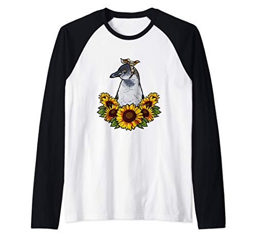 Dulce Pingüino Regalo Girasoles Decoración Pingüino Camiseta Manga Raglan