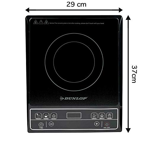 DUNLOP - Placa de inducción (1600 W, pantalla digital y teclas de sensor, incluye protección contra sobrecalentamiento, con temporizador, 6 ajustes preprogramados), color negro