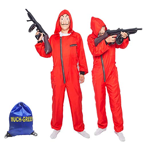 Duo-Mi Disfraz de La Casa de Papel Temporada 3,Jumpsuit Trajes con Dali Máscara y Ametralladora Inflable,Unisex Capucha Disfraz de Carnaval Halloween(S)