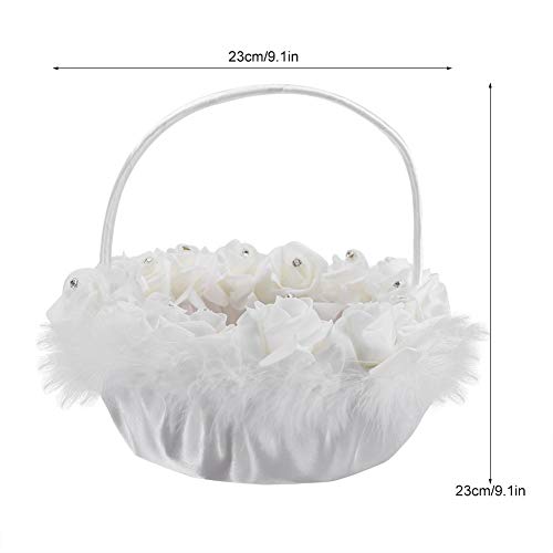 Duokon - Cesta para Flores de Boda, diseño de Encaje con pedrería, Color Blanco