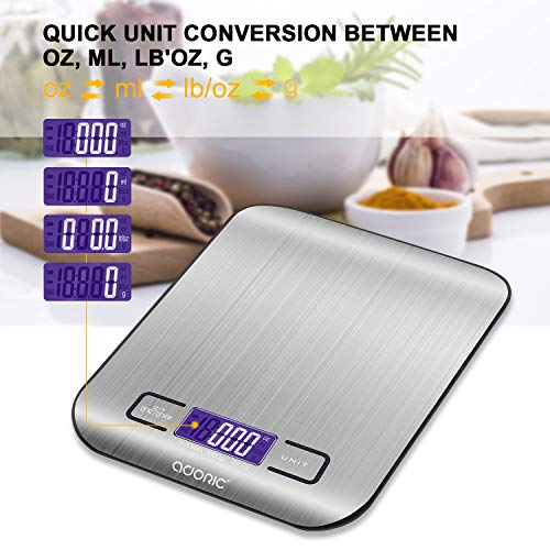 Duractron Báscula de Cocina Digital báscula Digital de Cocina hermética de Alta precisión, 5 kg/1g, Acero Inoxidable táctil Sensible Pantalla LCD rétroéclairéauto-arrêt