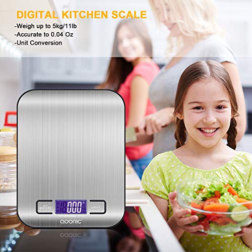 Duractron Báscula de Cocina Digital báscula Digital de Cocina hermética de Alta precisión, 5 kg/1g, Acero Inoxidable táctil Sensible Pantalla LCD rétroéclairéauto-arrêt