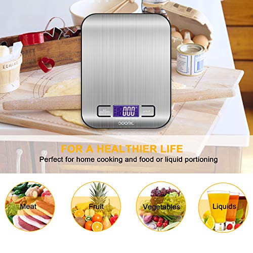 Duractron Báscula de Cocina Digital báscula Digital de Cocina hermética de Alta precisión, 5 kg/1g, Acero Inoxidable táctil Sensible Pantalla LCD rétroéclairéauto-arrêt