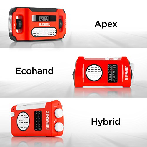 Duronic Apex Radio Am/FM Portátil - Carga Solar, USB o Dinamo - Linterna - Conector de Auriculares y Función de Alarma - Pantalla Digital Retroiluminada – Ideal para Emergencias, Camping, Senderismo