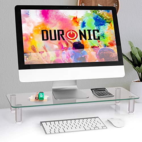 Duronic DM052-3 Elevador para Pantalla, Ordenador Portátil, Televisor - 70 x 24 cm- Cristal Plata, Soporta hasta 20 kg