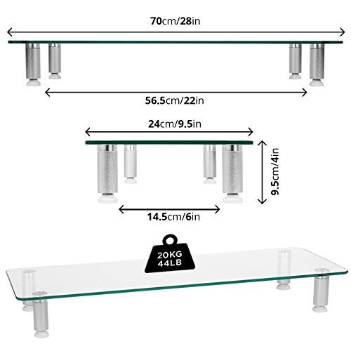 Duronic DM052-3 Elevador para Pantalla, Ordenador Portátil, Televisor - 70 x 24 cm- Cristal Plata, Soporta hasta 20 kg