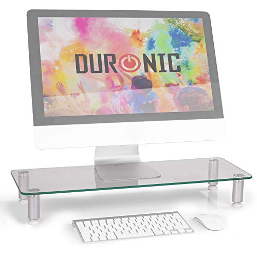 Duronic DM052-3 Elevador para Pantalla, Ordenador Portátil, Televisor - 70 x 24 cm- Cristal Plata, Soporta hasta 20 kg