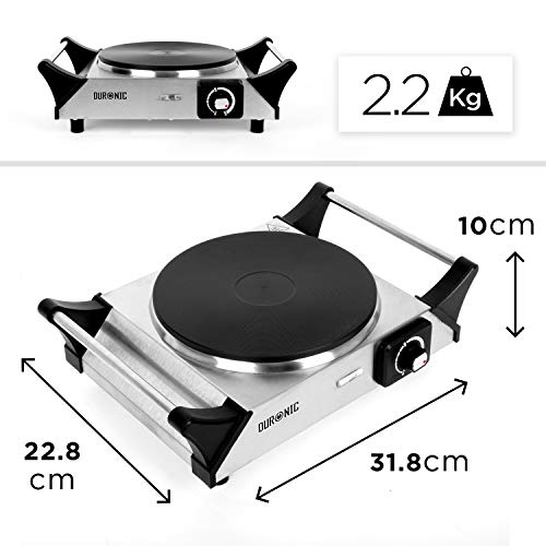 Duronic HP1SS Placa Eléctrica Portátil 1500W con diámetro de 187mm - Hornillo Eléctrico con Asas - Calientaplatos ideal para camping, caravana, campo, peroles