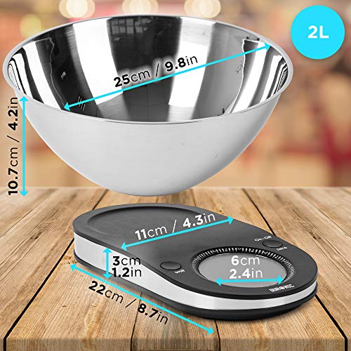 Duronic KS5000 Báscula Digital para Cocina – Balanza Electrónica - Pantalla Digital LCD - Capacidad 1 g / 5 kg – Bol de Acero Inoxidable Removible 24,5 cm Y Función Tara – Cocina con precisión