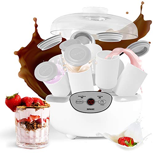 Duronic YM2 Yogurtera con Temporizador 20W con 8 Tarros de 125 ml - Panel de Control y Autoapagado - Máquina para hacer Yogur Natural y Casero