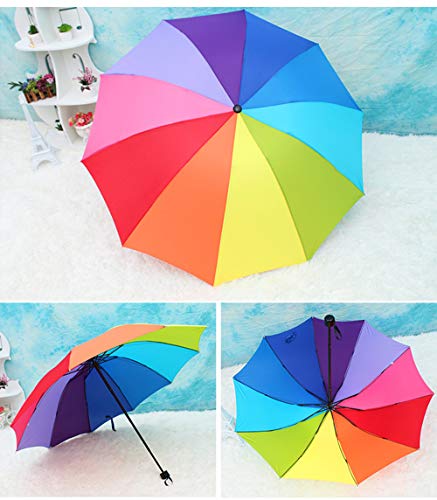 DXIA Paraguas Pliegue del Arco Iris, Parapluie Antiviento, Ligero y Mini, Muy Fuerte, 10 Varillas, Multicolor 10 Colores, 110cm de diamètre,Puede acomodar a Dos Personas