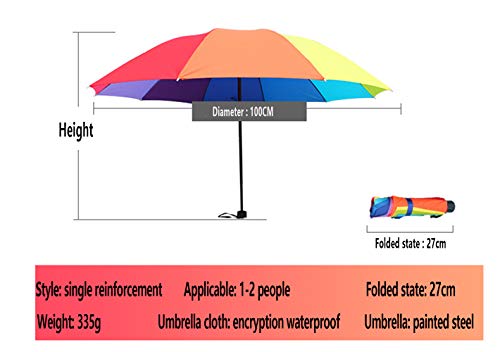 DXIA Paraguas Pliegue del Arco Iris, Parapluie Antiviento, Ligero y Mini, Muy Fuerte, 10 Varillas, Multicolor 10 Colores, 110cm de diamètre,Puede acomodar a Dos Personas