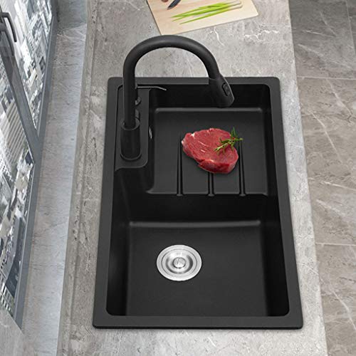 DXIUMZHP Fregaderos Fregadero De Cocina De Granito, Fregadero Individual De Piedra De Cuarzo para El Hogar, Fregadero con Efecto De Autolimpieza De Hoja De Loto (Color : Black, Size : 80 * 46cm)